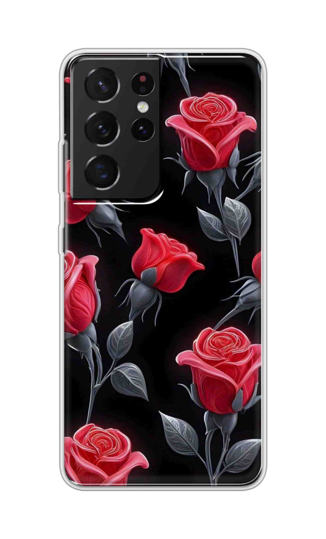 Coberta Back Cover For Samsung Galaxy S21 Ultra Back Cover Stylish Case - Red Rose Flowers in Black Design D16570
