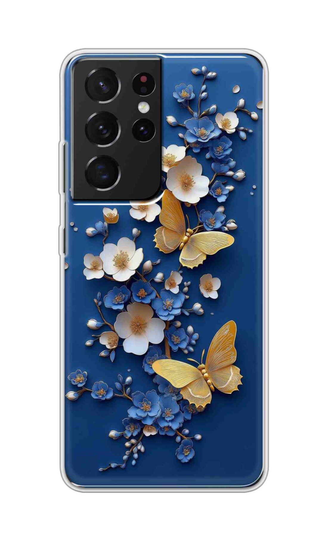 Coberta Back Cover For Samsung Galaxy S21 Ultra Back Cover Stylish Case - Butterflyes and Flowers in Blue Design D16580