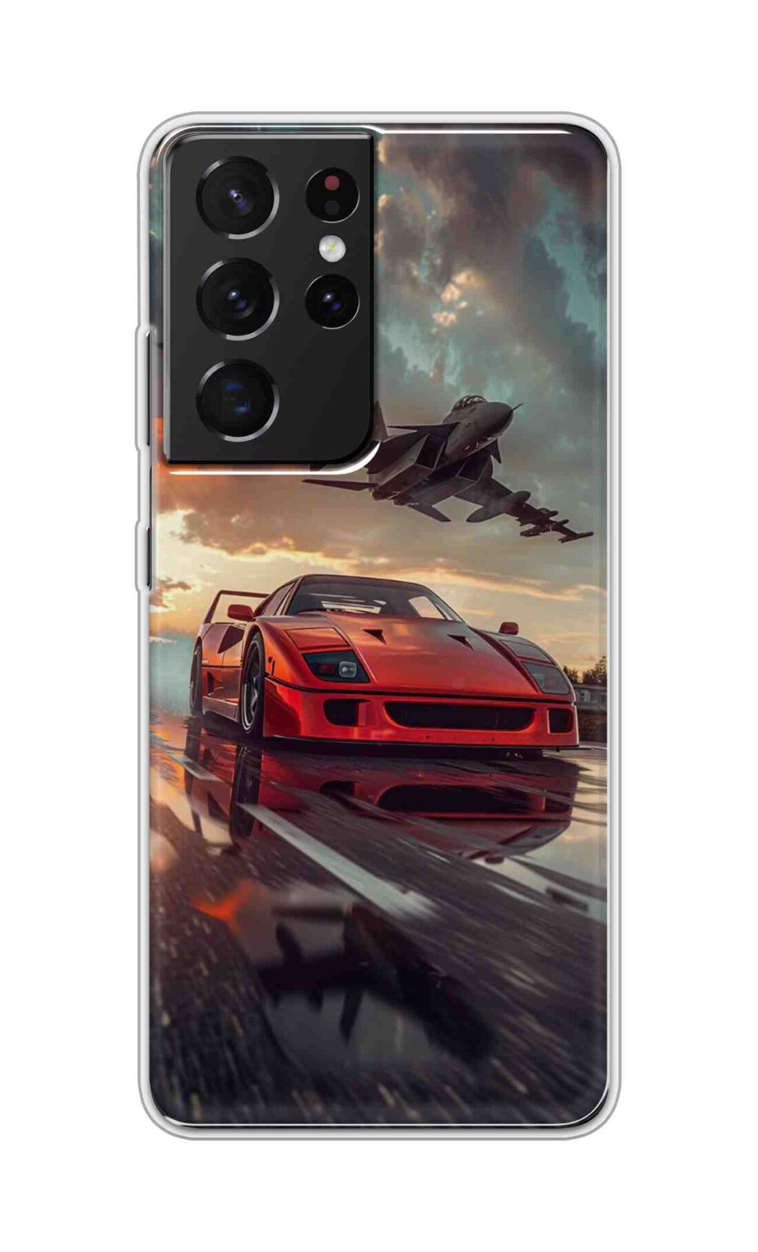 Coberta Back Cover For Samsung Galaxy S21 Ultra Back Cover Stylish Case - Raceing Red Car with Aeroplane Design D16594