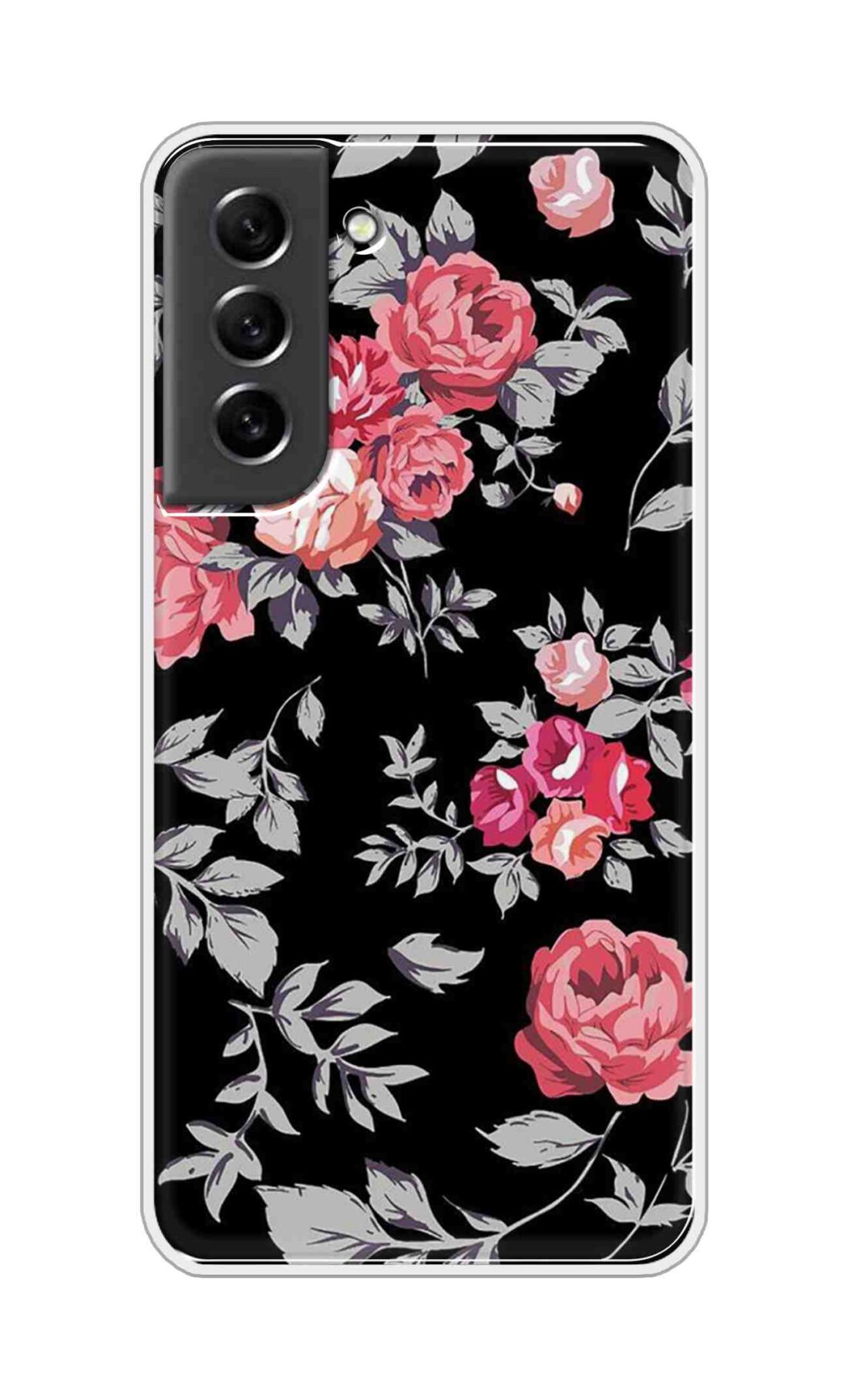 Coberta Back Cover For Samsung Galaxy S21 FE Back Cover Stylish Case - Pink Flowers and Grey Leaves Design D11556