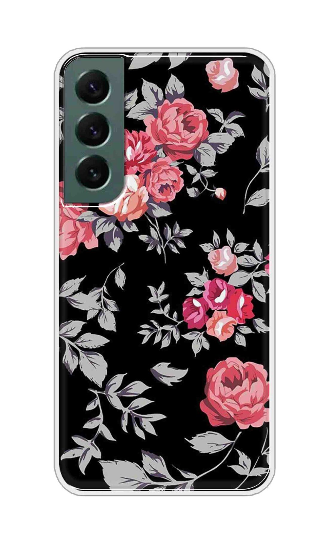 Coberta Back Cover For Samsung Galaxy S22 5G Back Cover Stylish Case - Pink Flowers and Grey Leaves Design D11556