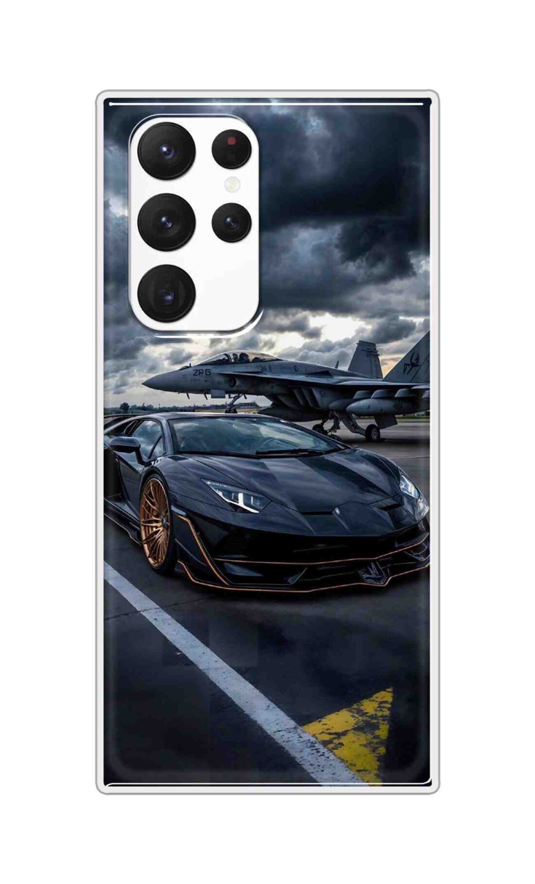 Coberta Back Cover For Samsung Galaxy S22 Ultra Back Cover Stylish Case - Black Car with Aeroplane Design D16616