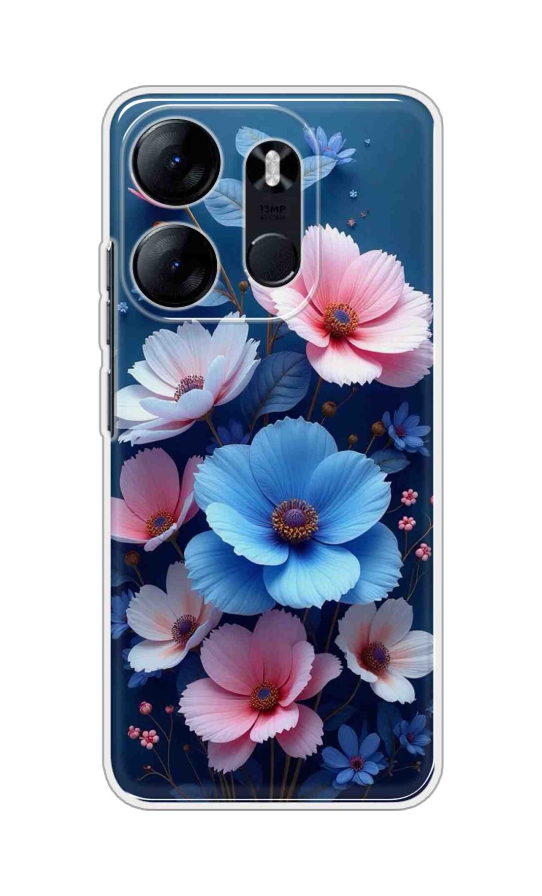 Coberta Back Cover For TECNO Spark Go 2023 Back Cover Stylish Case - Blue and Pink Flowers Design D16512