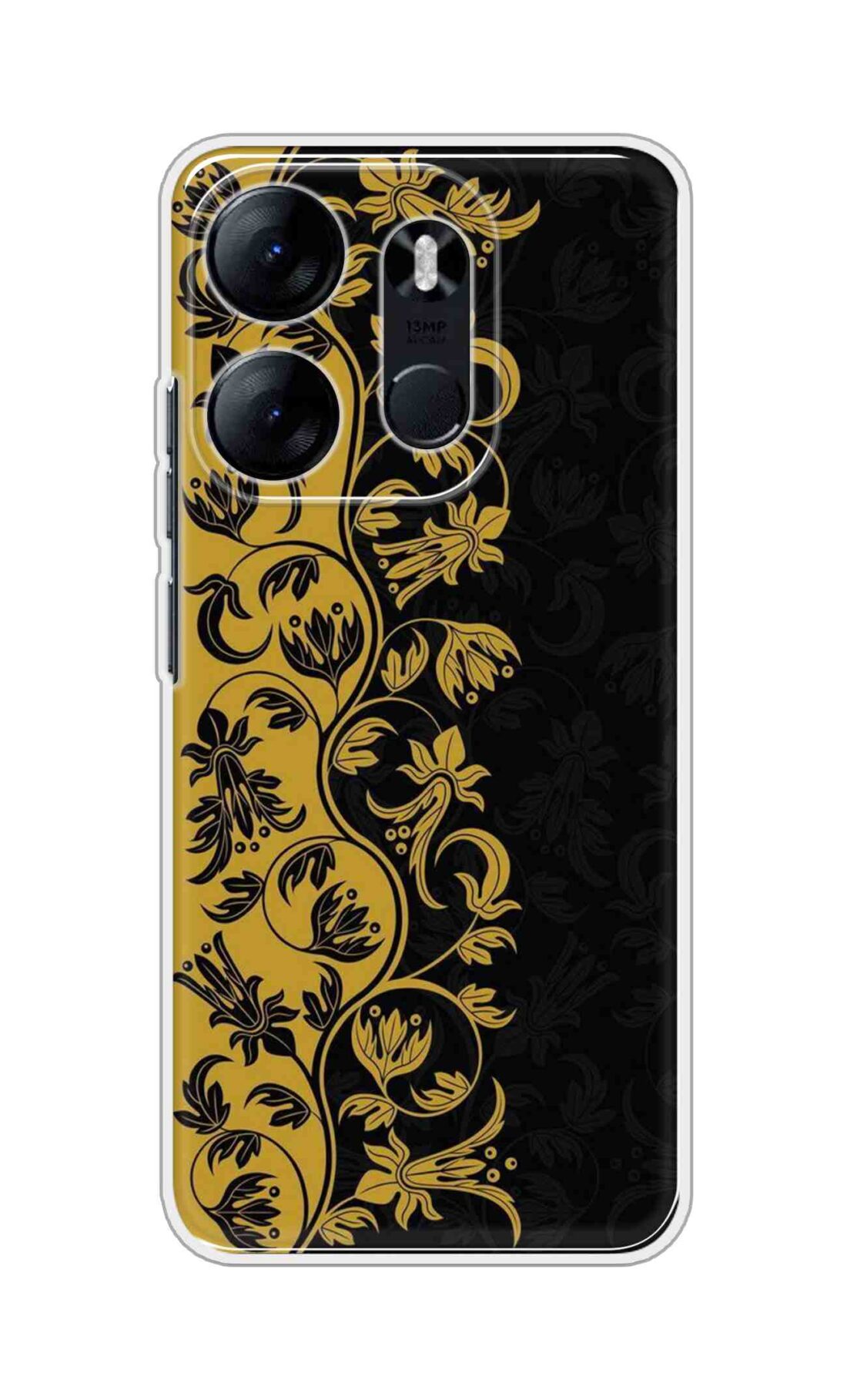 Coberta Back Cover For TECNO Spark Go 2023 Back Cover Stylish Case - Black and Yellow Leaves Design D16518
