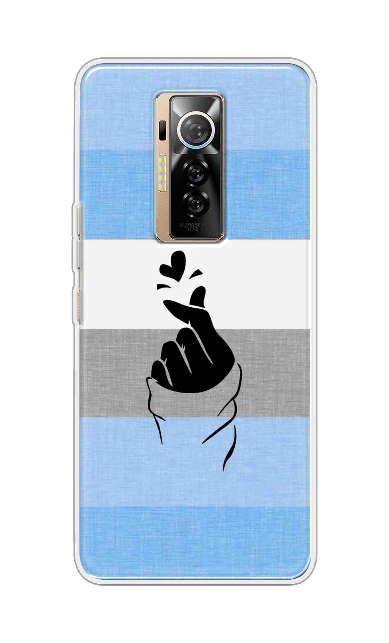 Coberta Back Cover For TECNO Phantom X Back Cover Stylish Case - Blue and Grey Korean Heart Design D14909
