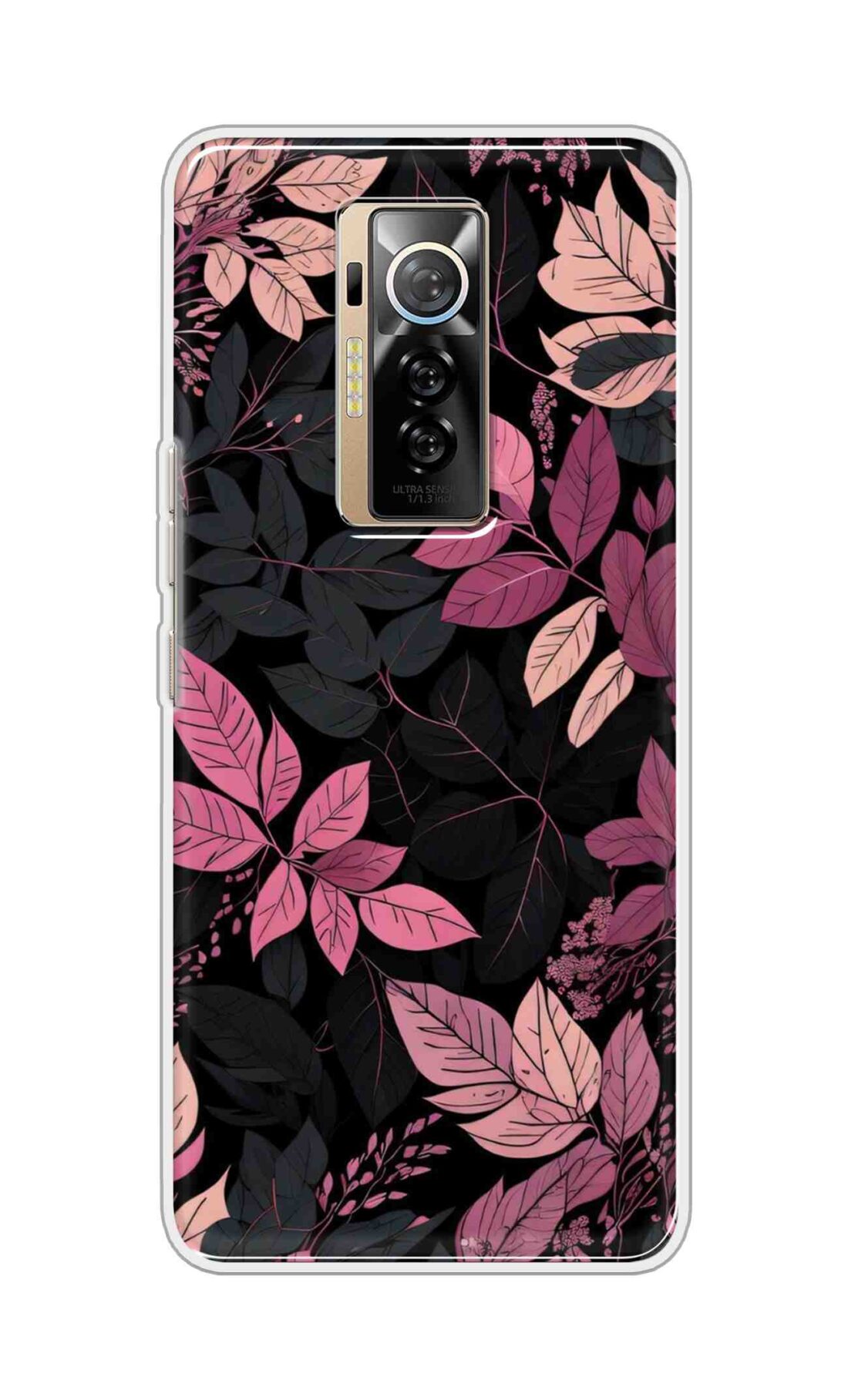 Coberta Back Cover For TECNO Phantom X Back Cover Stylish Case - Light Pink and Black Leaves Design D16148