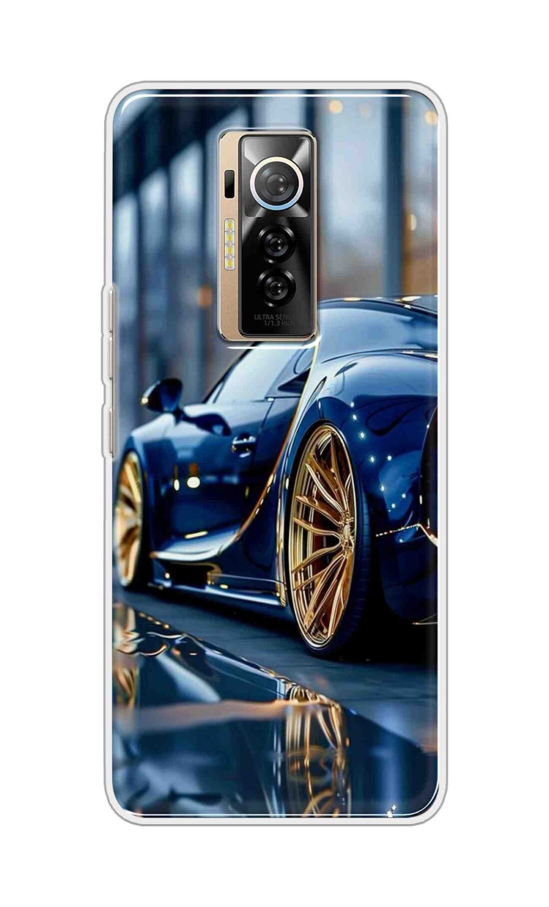 Coberta Back Cover For TECNO Phantom X Back Cover Stylish Case - Black Car with Golden Tier Design D16477