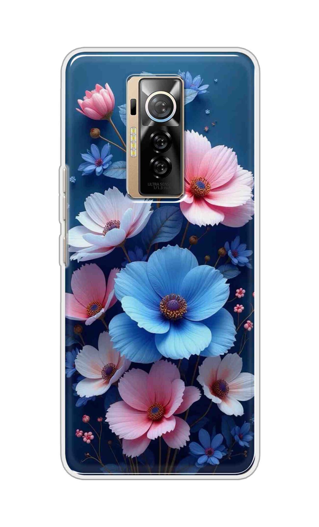 Coberta Back Cover For TECNO Phantom X Back Cover Stylish Case - Blue and Pink Flowers Design D16512