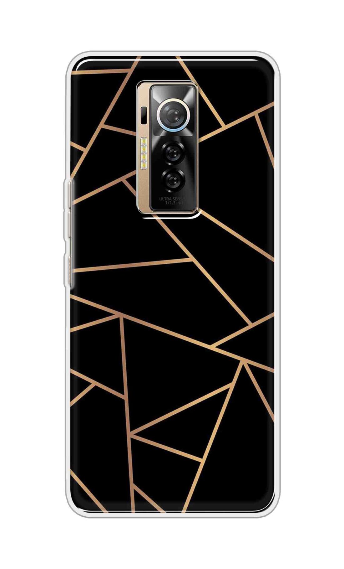 Coberta Back Cover For TECNO Phantom X Back Cover Stylish Case - Golden Zig Zag Pattern in Black Design D16519