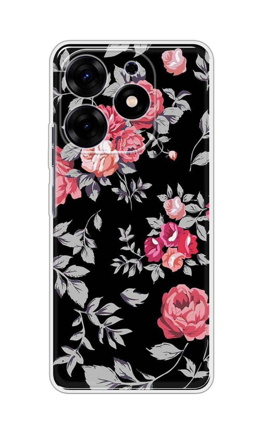 Coberta Back Cover For TECNO SPARK 10 PRO Back Cover Stylish Case - Pink Flowers and Grey Leaves Design D11556