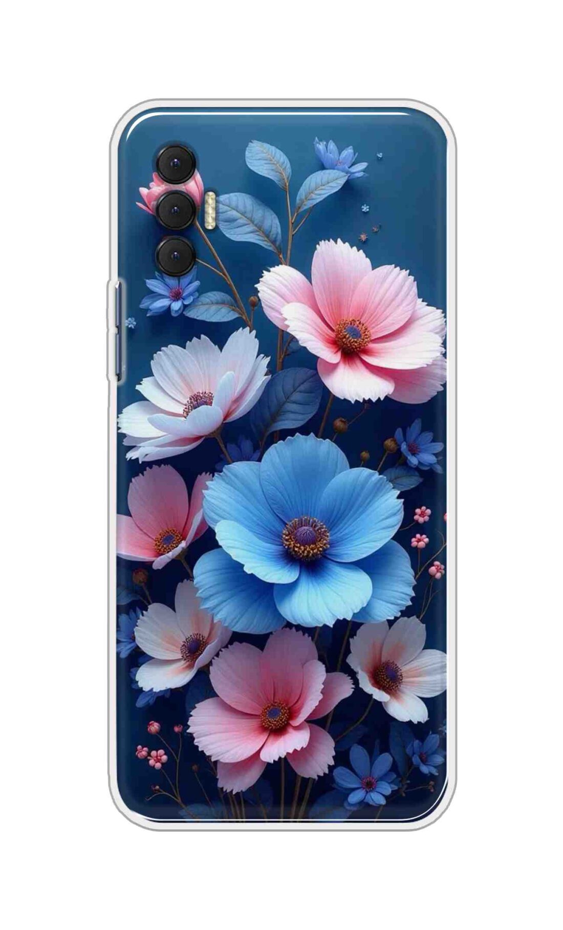 Coberta Back Cover For TECNO Spark 8P Back Cover Stylish Case - Blue and Pink Flowers Design D16512