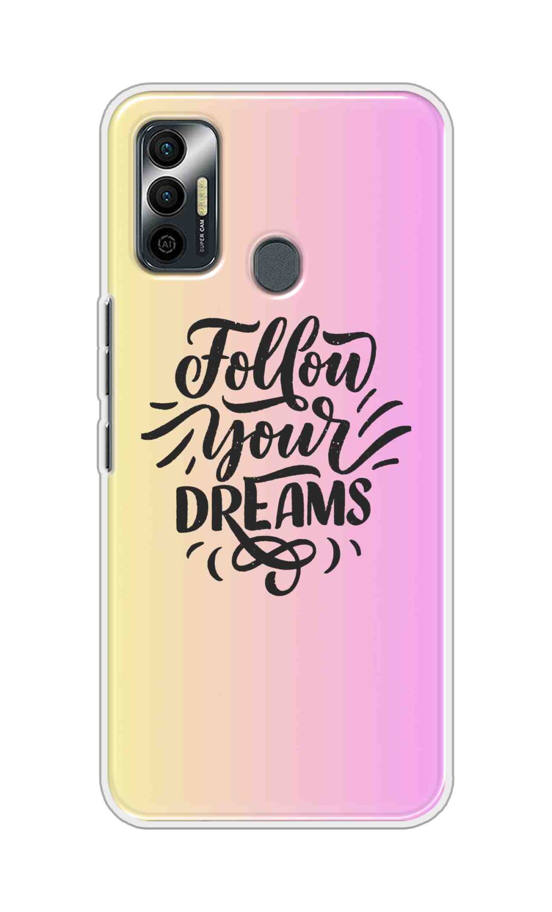 Coberta Back Cover For TECNO Spark 7 Back Cover Stylish Case - Follow Your Dreams In Pink And Yellow Design D16499