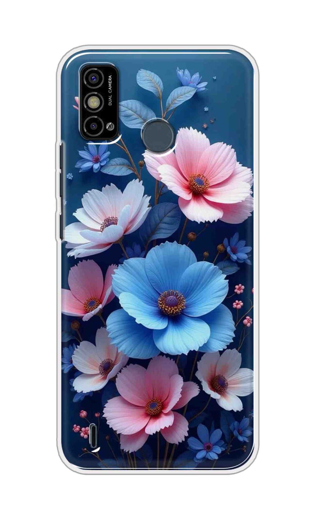 Coberta Back Cover For Tecno Spark Go 2021 Back Cover Stylish Case - Blue and Pink Flowers Design D16512