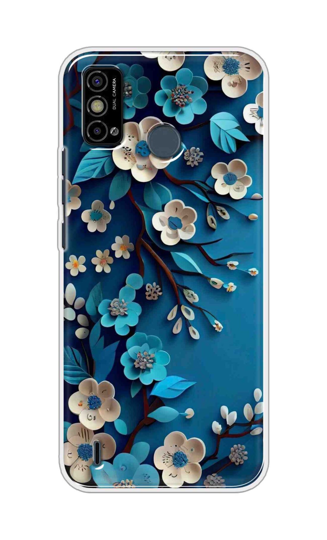 Coberta Back Cover For Tecno Spark Go 2021 Back Cover Stylish Case - Blue and White Flowers Design D16551
