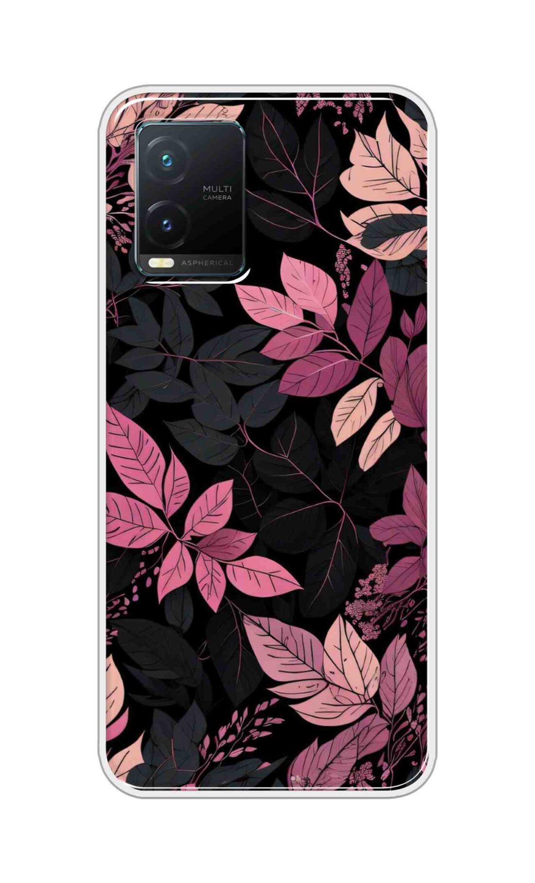 Coberta Back Cover For Vivo T1X Back Cover Stylish Case - Light Pink and Black Leaves Design D16148