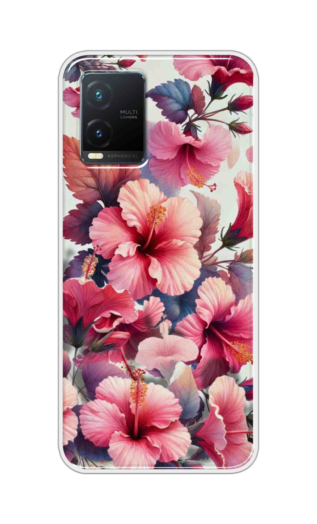 Coberta Back Cover For Vivo T1X Back Cover Stylish Case - Pink Leaves and Flowers Design D16525