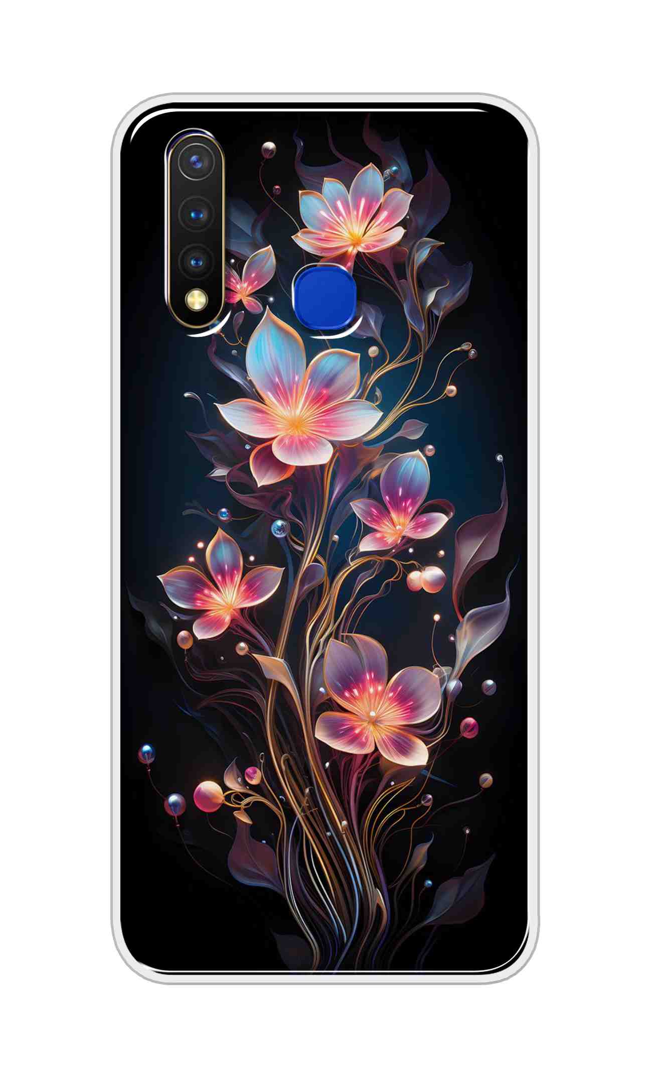Coberta Back Cover For Vivo U20 Back Cover Stylish Case - Asthetic Flowers in Black Design Design D16523