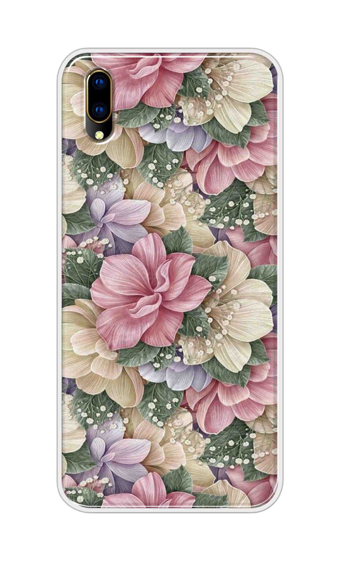 Coberta Back Cover For Vivo V11 Pro Back Cover Stylish Case - Green Leaves and Pink Flowers Design D16250