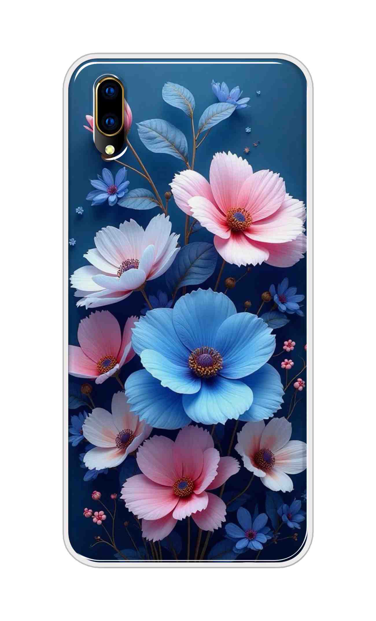 Coberta Back Cover For Vivo V11 Pro Back Cover Stylish Case - Blue and Pink Flowers Design D16512