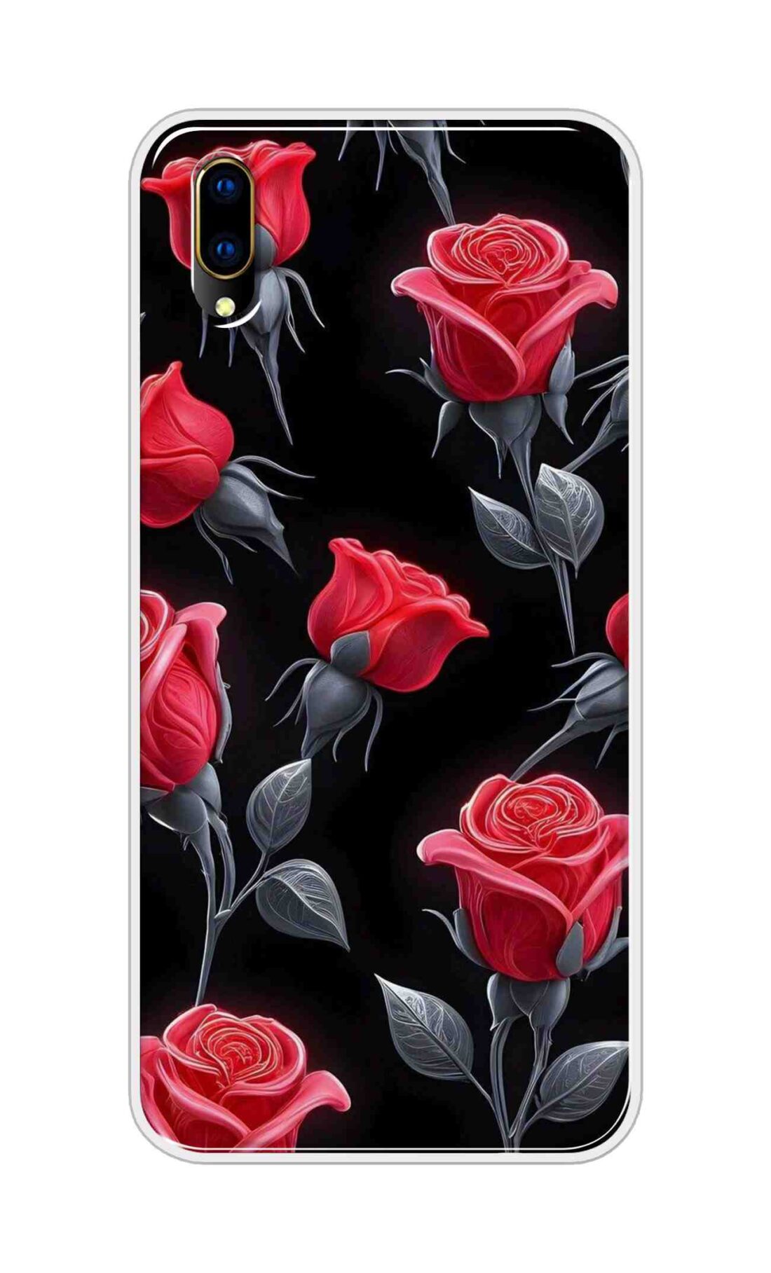Coberta Back Cover For Vivo V11 Pro Back Cover Stylish Case - Red Rose Flowers in Black Design D16570