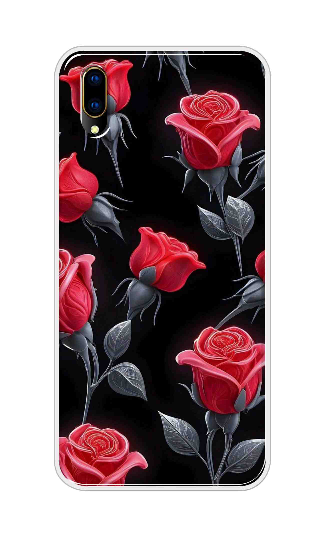 Coberta Back Cover For Vivo V11 Pro Back Cover Stylish Case - Red Rose Flowers in Black Design D16570