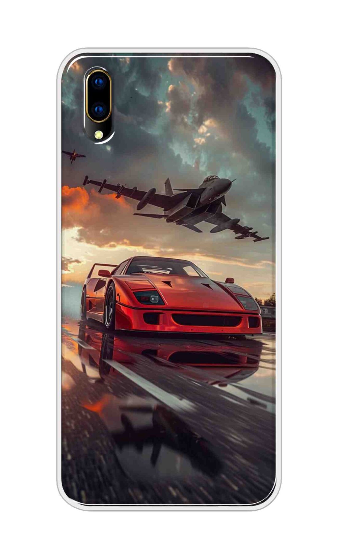 Coberta Back Cover For Vivo V11 Pro Back Cover Stylish Case - Raceing Red Car with Aeroplane Design D16594