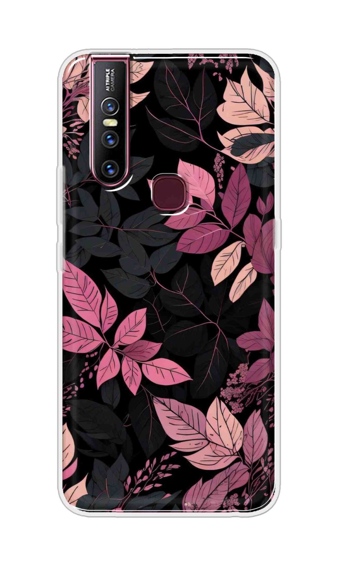 Coberta Back Cover For Vivo V15 Back Cover Stylish Case - Light Pink and Black Leaves Design D16148