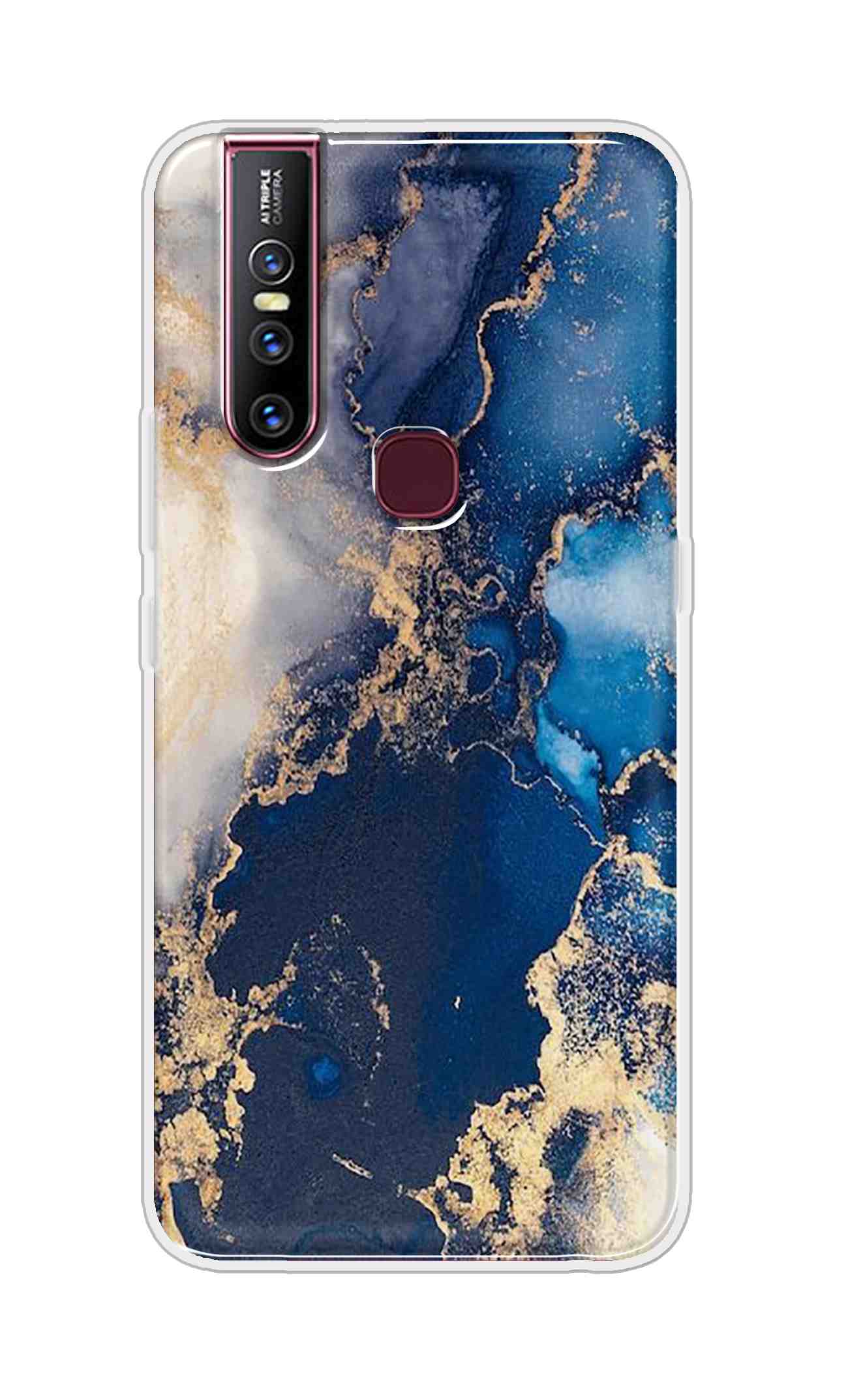 Coberta Back Cover For Vivo V15 Back Cover Stylish Case - White and Dark Blue Marble Design D16177