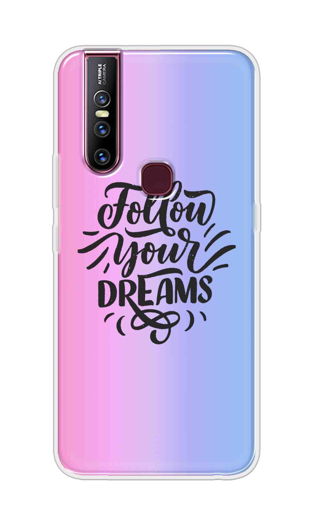 Coberta Back Cover For Vivo V15 Back Cover Stylish Case - Follow Your Dreams In Pink And Blue Design D16501