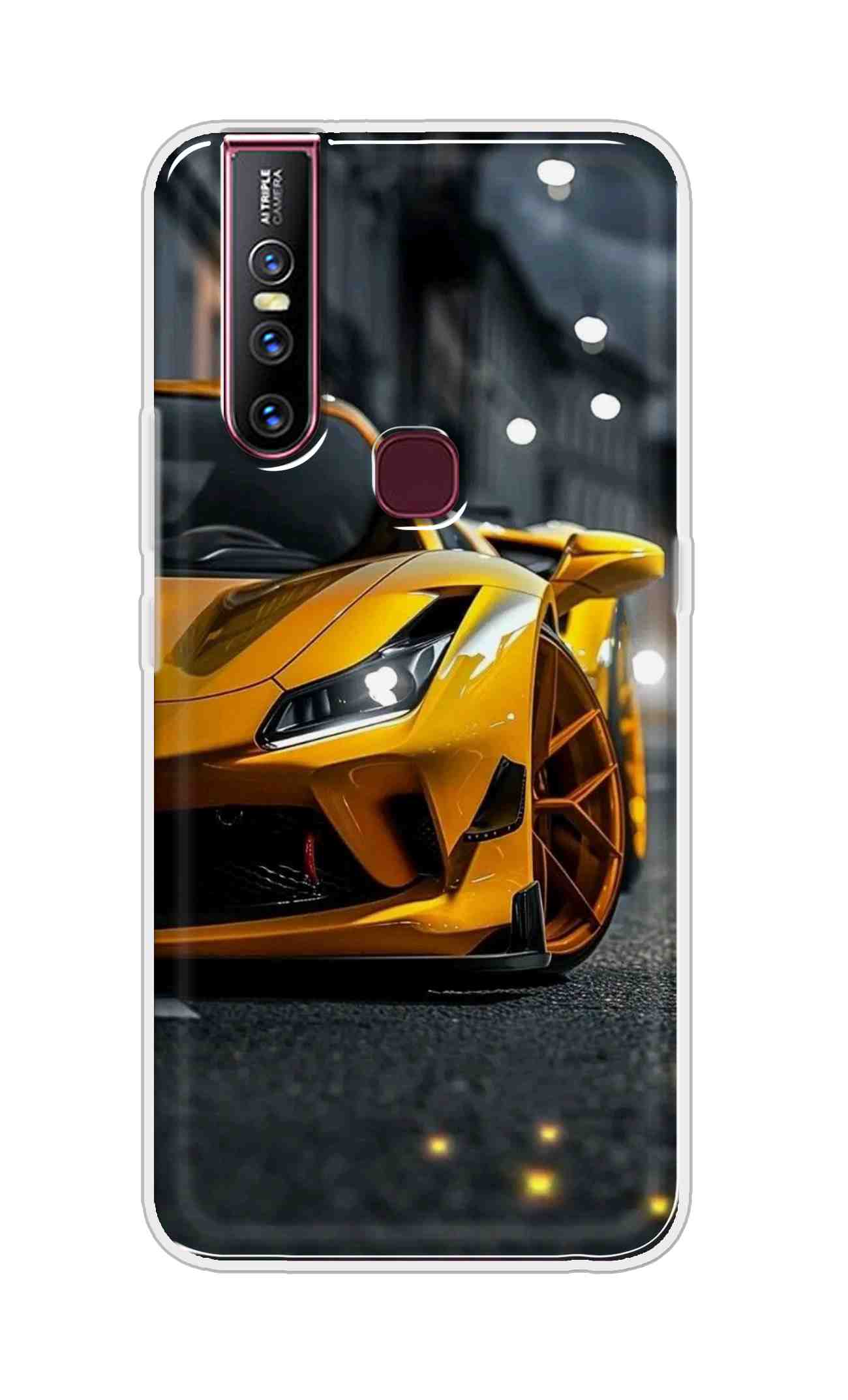Coberta Back Cover For Vivo V15 Back Cover Stylish Case - Orange Modified Car Design D16600
