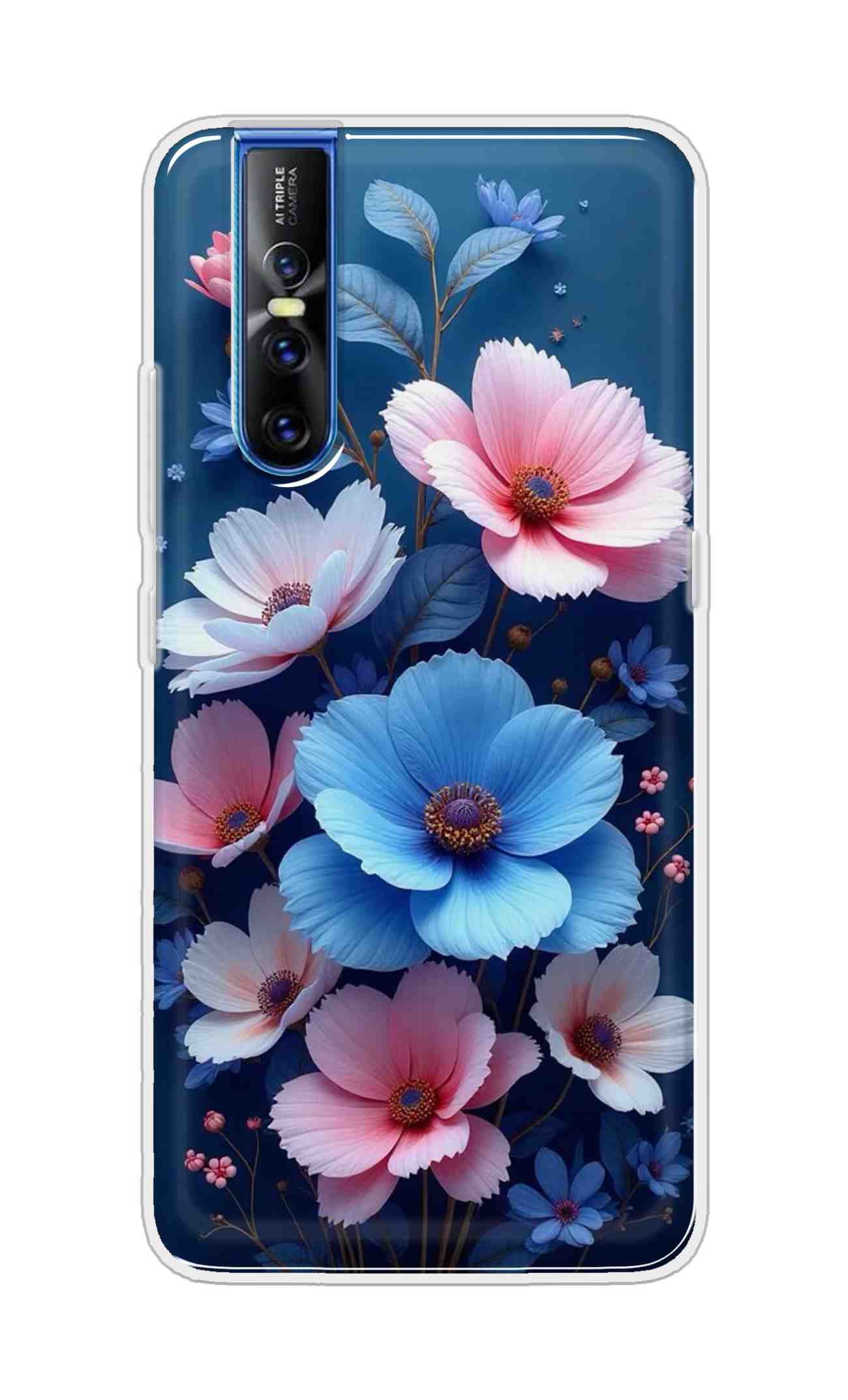 Coberta Back Cover For Vivo V15 Pro Back Cover Stylish Case - Blue and Pink Flowers Design D16512