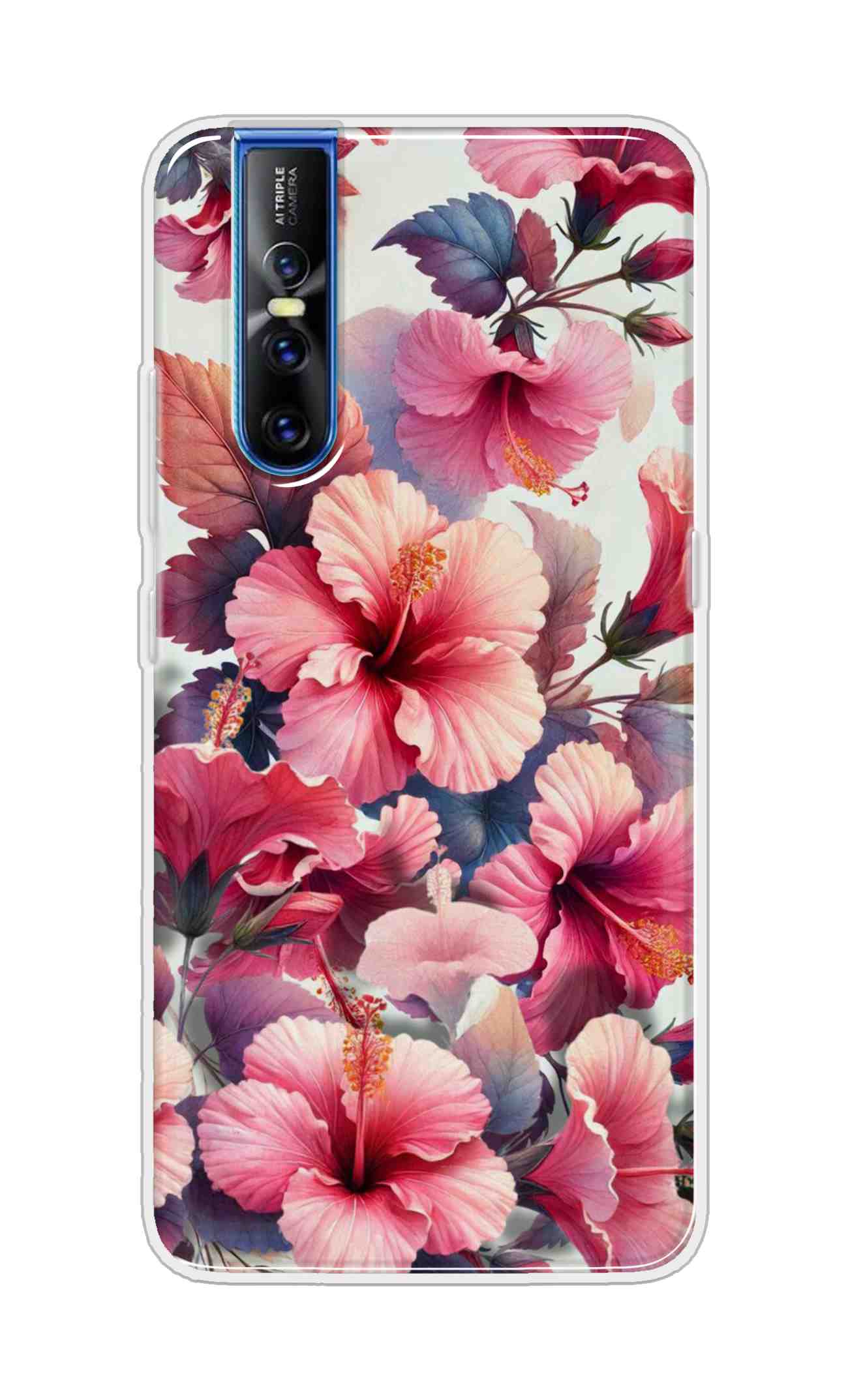 Coberta Back Cover For Vivo V15 Pro Back Cover Stylish Case - Pink Leaves and Flowers Design D16525