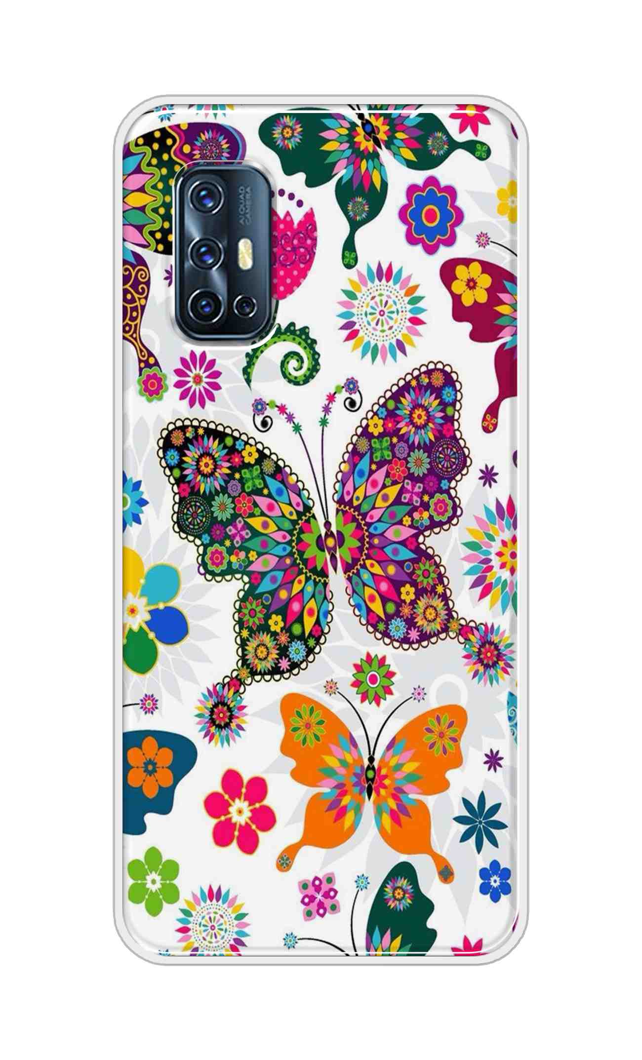 Coberta Back Cover For Vivo V17 Back Cover Stylish Case - Colourful Butterflyes Design D11038