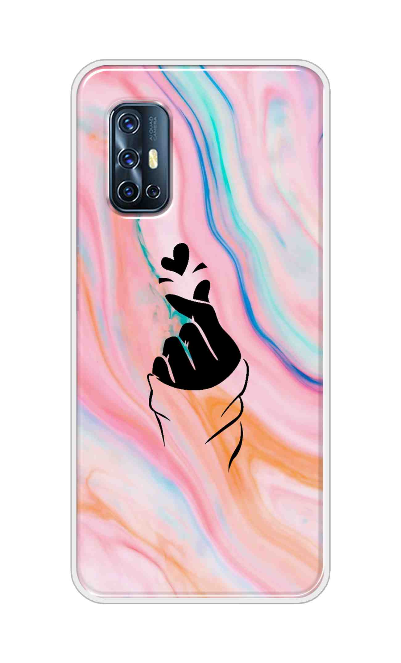 Coberta Back Cover For Vivo V17 Back Cover Stylish Case - Korean Heart on Pink Multicolour Design D11896