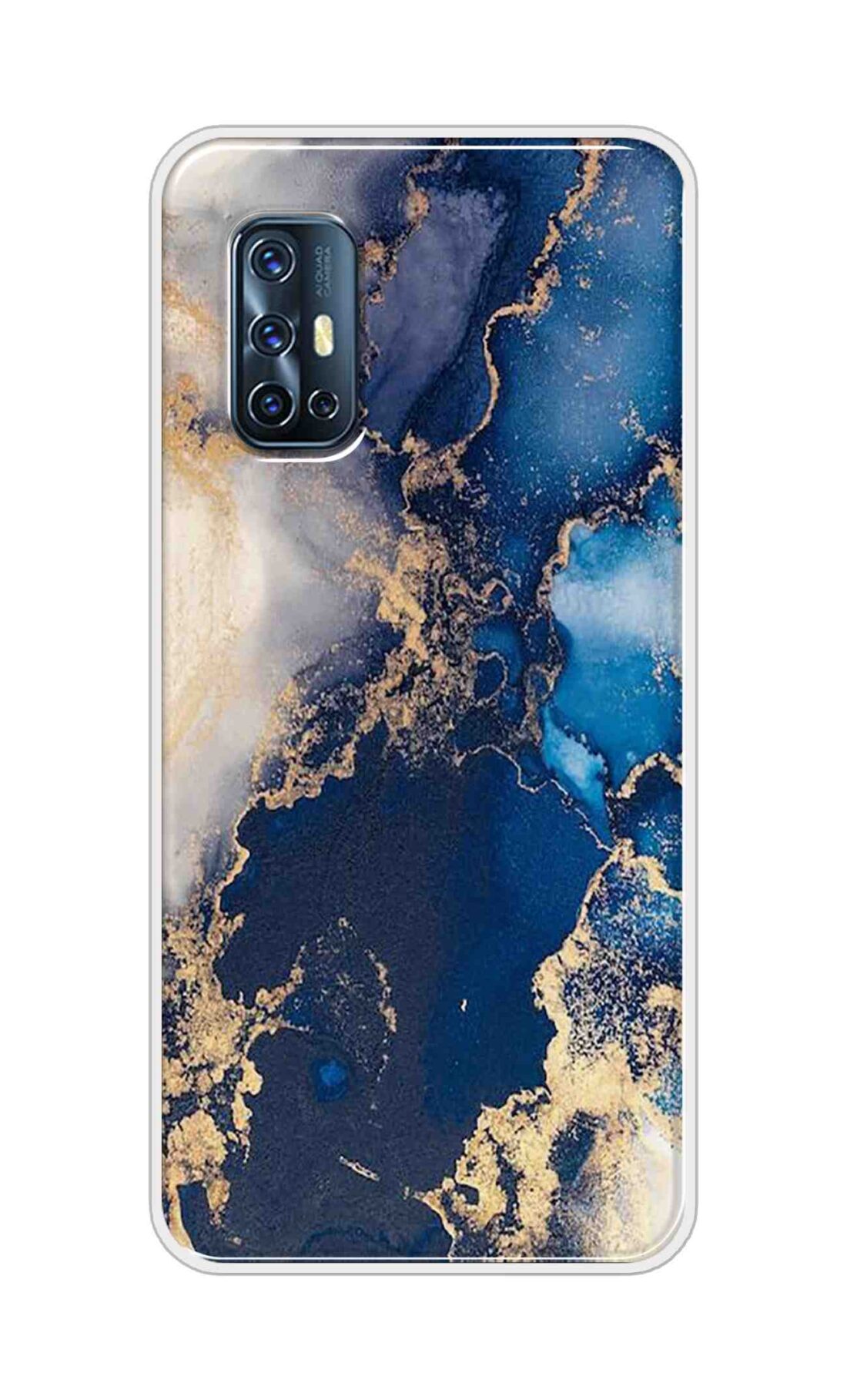 Coberta Back Cover For Vivo V17 Back Cover Stylish Case - White and Dark Blue Marble Design D16177