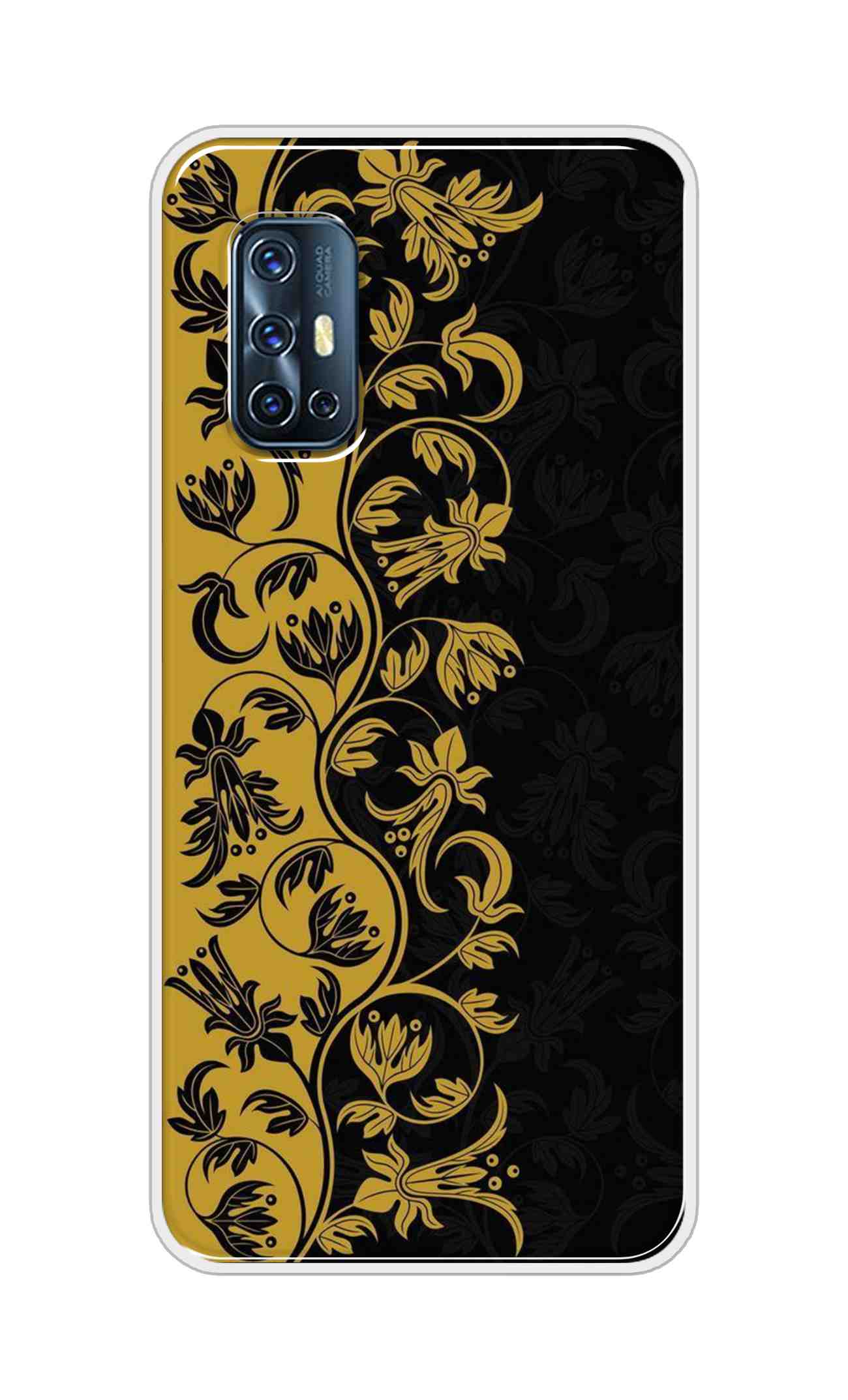 Coberta Back Cover For Vivo V17 Back Cover Stylish Case - Black and Yellow Leaves Design D16518
