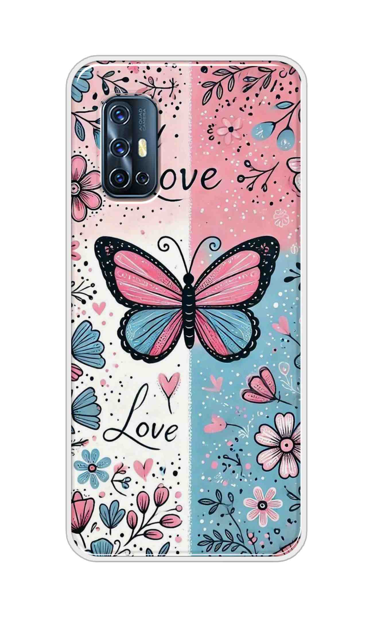 Coberta Back Cover For Vivo V17 Back Cover Stylish Case - Butterfly and Love Text Design D16526
