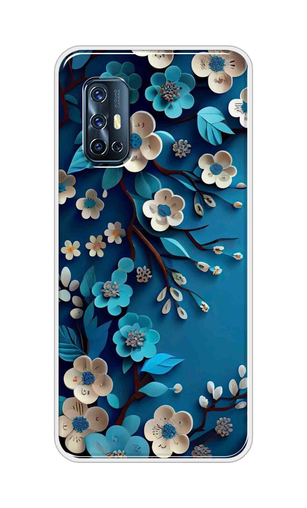 Coberta Back Cover For Vivo V17 Back Cover Stylish Case - Blue and White Flowers Design D16551