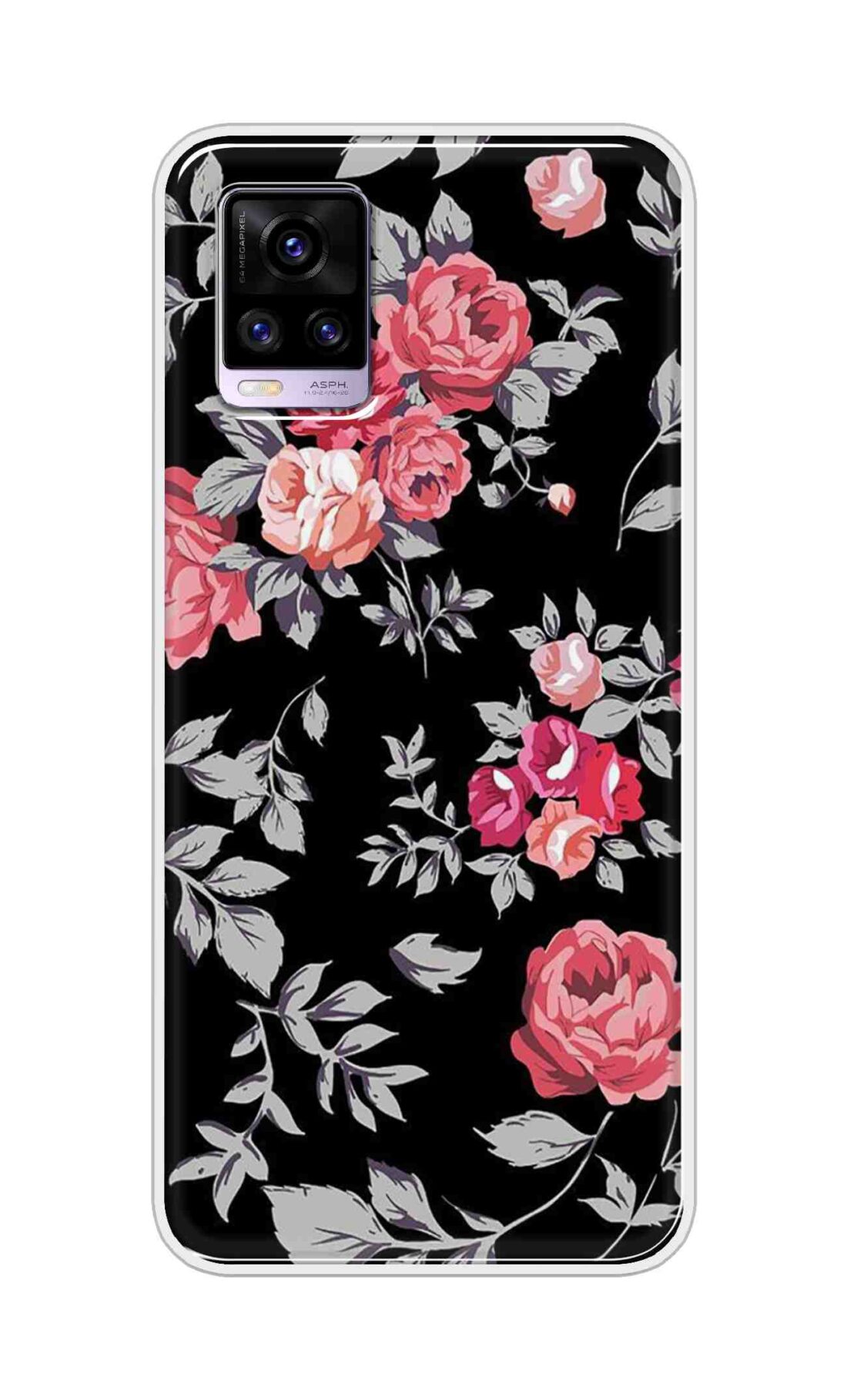 Coberta Back Cover For Vivo V20 Back Cover Stylish Case - Pink Flowers and Grey Leaves Design D11556