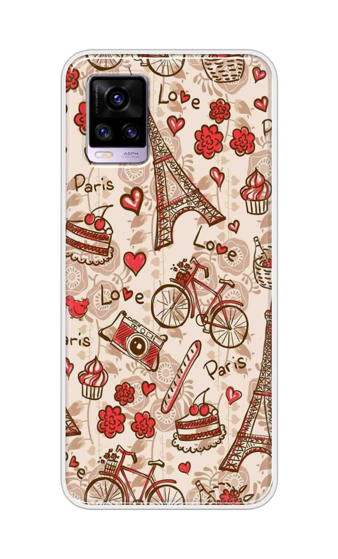 Coberta Back Cover For Vivo V20 Back Cover Stylish Case - Paris and Love Text Pattern D11626