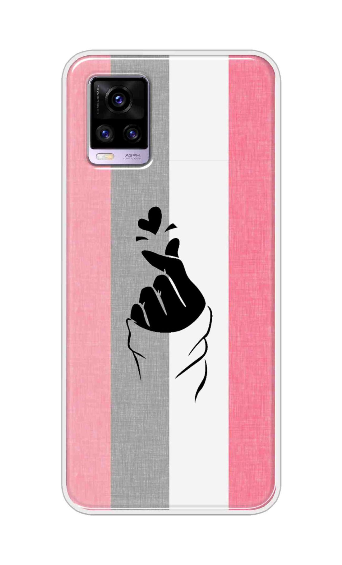 Coberta Back Cover For Vivo V20 Back Cover Stylish Case - Pink and Grey Korean Heart Design D11894