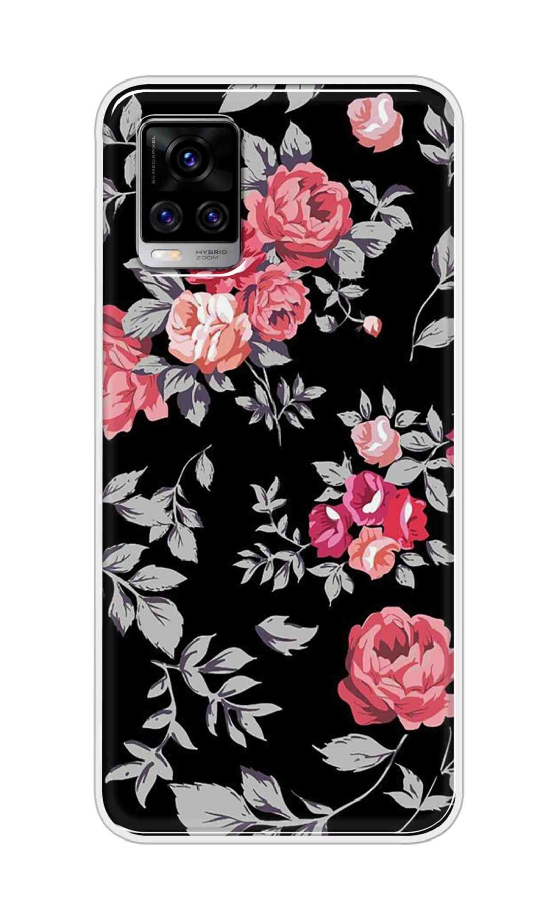 Coberta Back Cover For Vivo V20 Pro Back Cover Stylish Case - Pink Flowers and Grey Leaves Design D11556