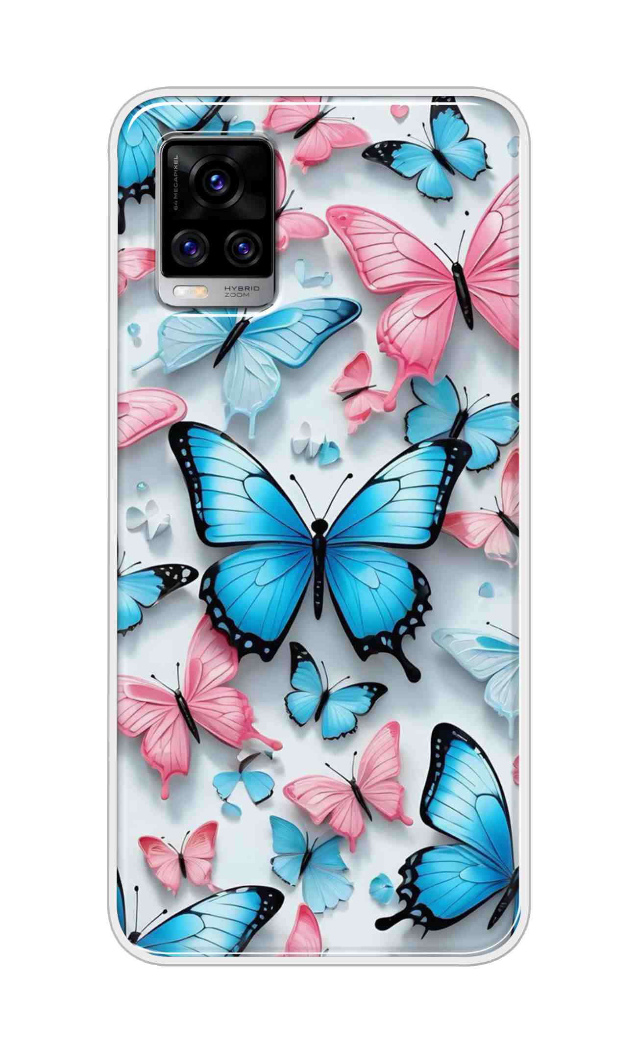 Coberta Back Cover For Vivo V20 Pro Back Cover Stylish Case - Blue and Pink Butterflyes Design D16568