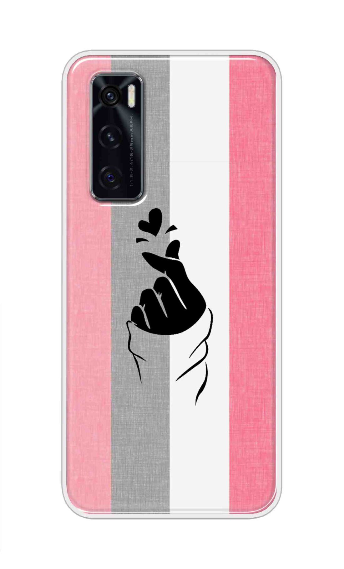 Coberta Back Cover For Vivo V20 SE Back Cover Stylish Case - Pink and Grey Korean Heart Design D11894