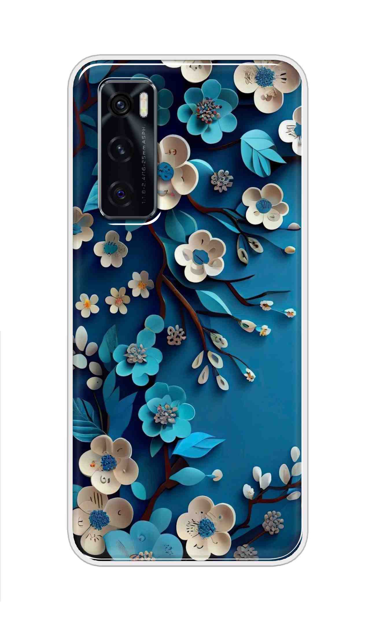 Coberta Back Cover For Vivo V20 SE Back Cover Stylish Case - Blue and White Flowers Design D16551