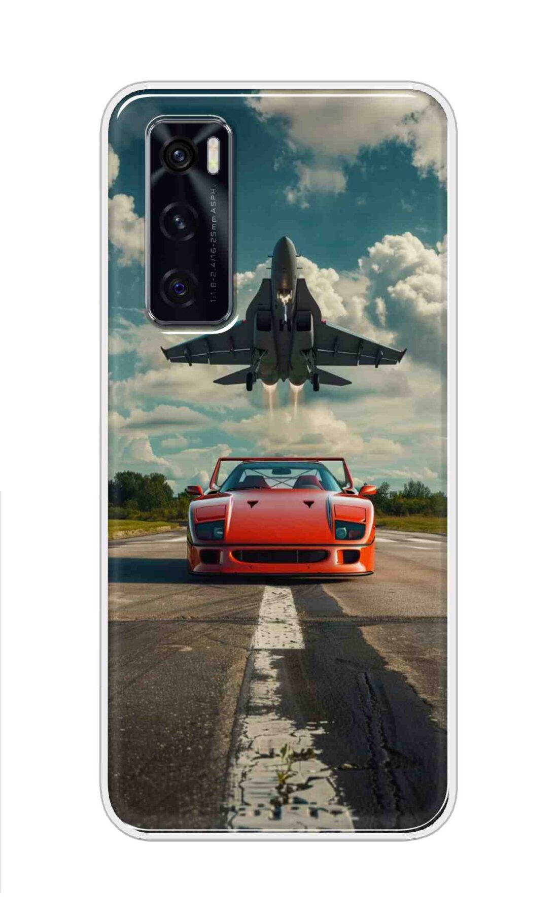 Coberta Back Cover For Vivo V20 SE Back Cover Stylish Case - Red Car with Aeroplane Design D16596