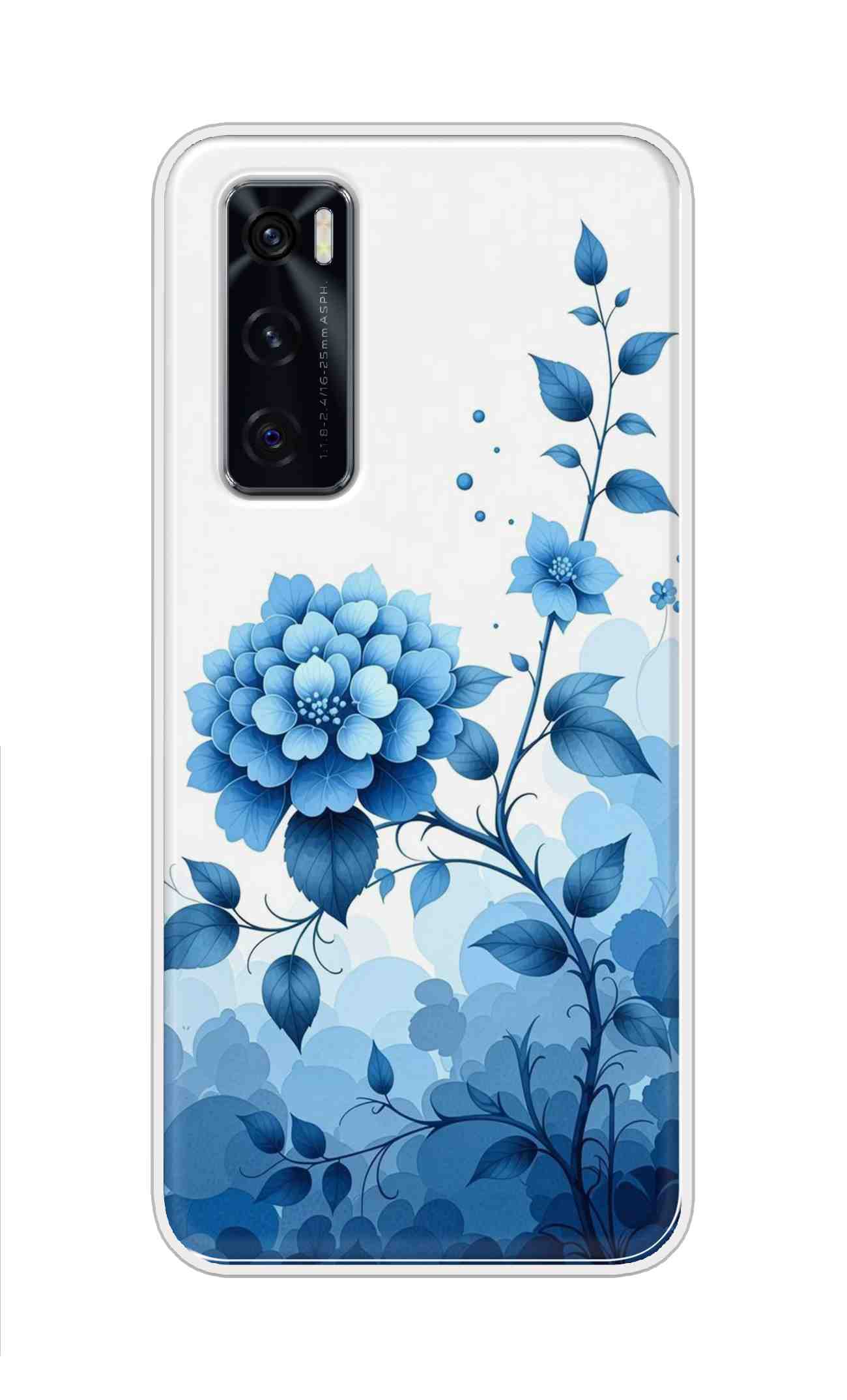 Coberta Back Cover For Vivo V20 SE Back Cover Stylish Case - Blue Flowers in White Design D16644