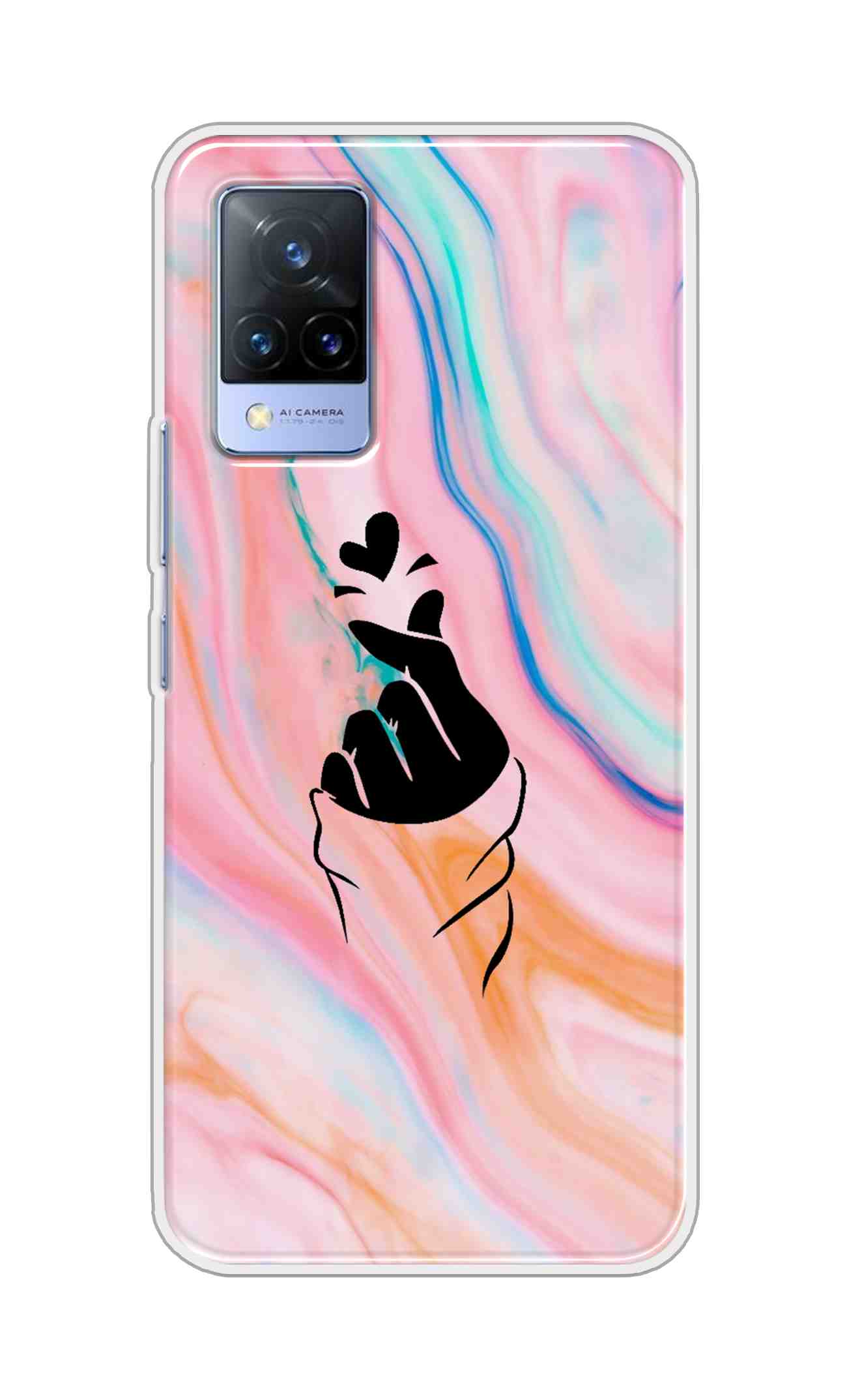 Coberta Back Cover For Vivo V21 Back Cover Stylish Case - Korean Heart on Pink Multicolour Design D11896