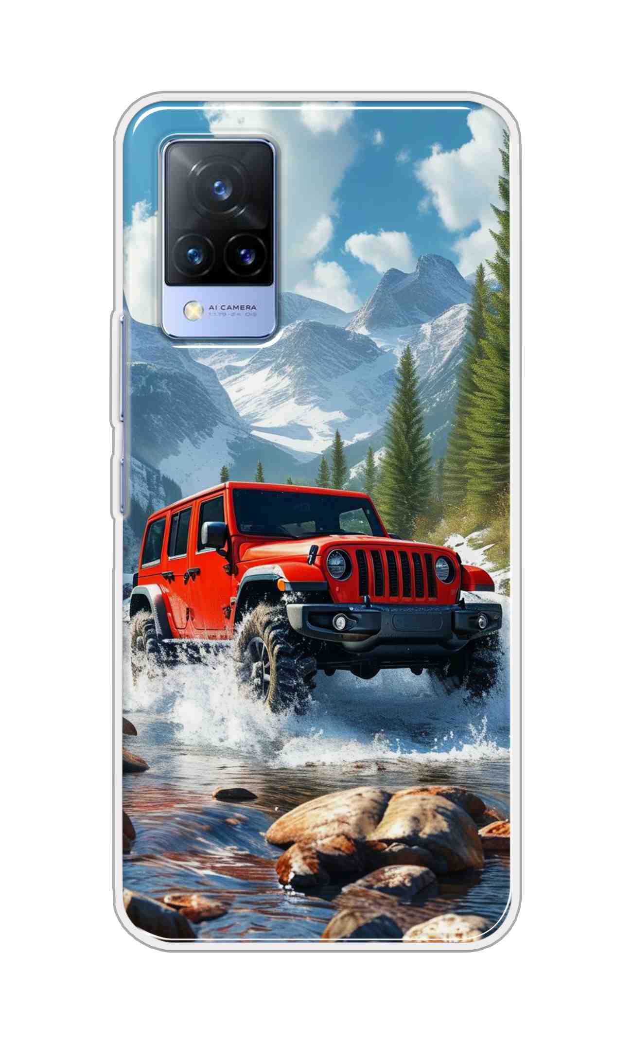 Coberta Back Cover For Vivo V21 Back Cover Stylish Case - Red Car in Nature Design D16513