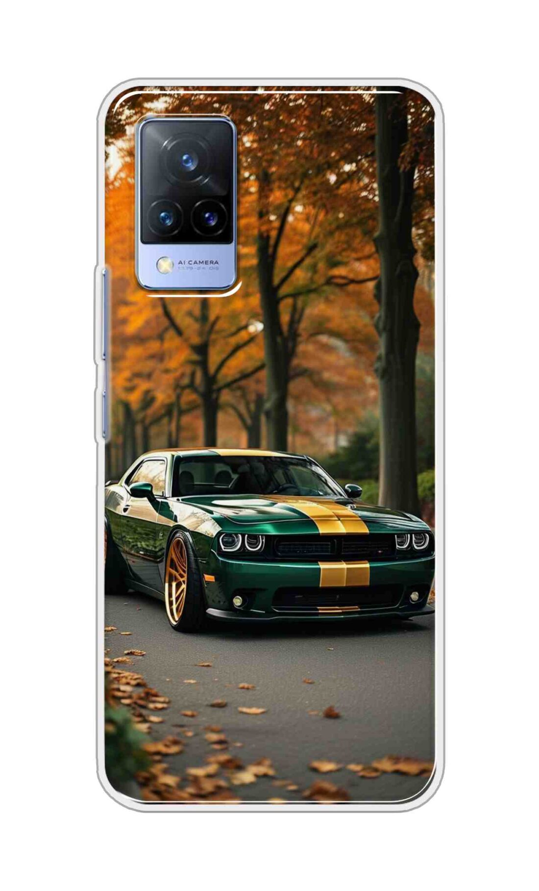 Coberta Back Cover For Vivo V21 Back Cover Stylish Case - Golden Line in Green Design D16546